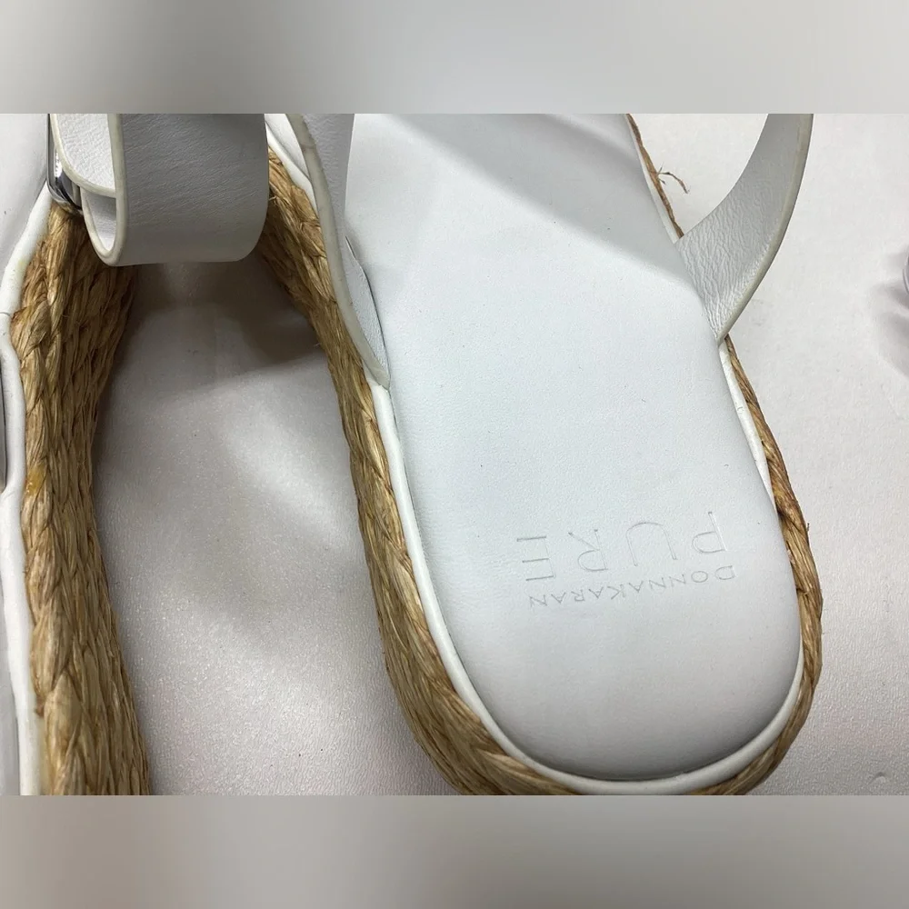 Donna Karan White Platform Espadrille Sandals - Women's Strappy Ankle Buckle